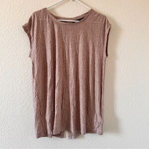 TAHARI 100% Linen Sleeveless Top Women’s XL striped beige Relaxed boxy Beach